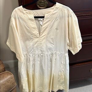 Apiece Apart Cream/yellow Peasant dress with V-Slit Neck